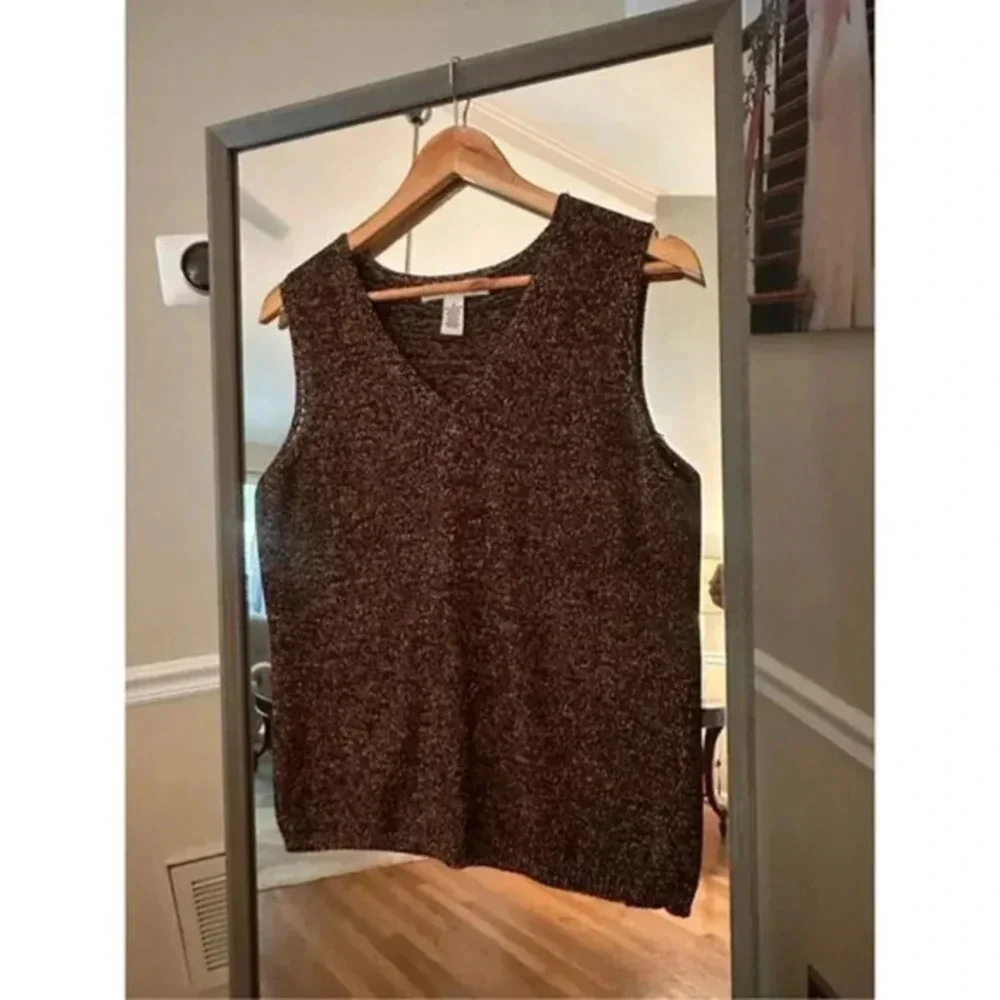 Josephine Chaus Metallic Sleeveless Sweater Medium Gold Brown
